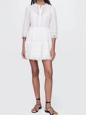 Gap M Medium Lace-Trim Mini Dress White %100 Cotton